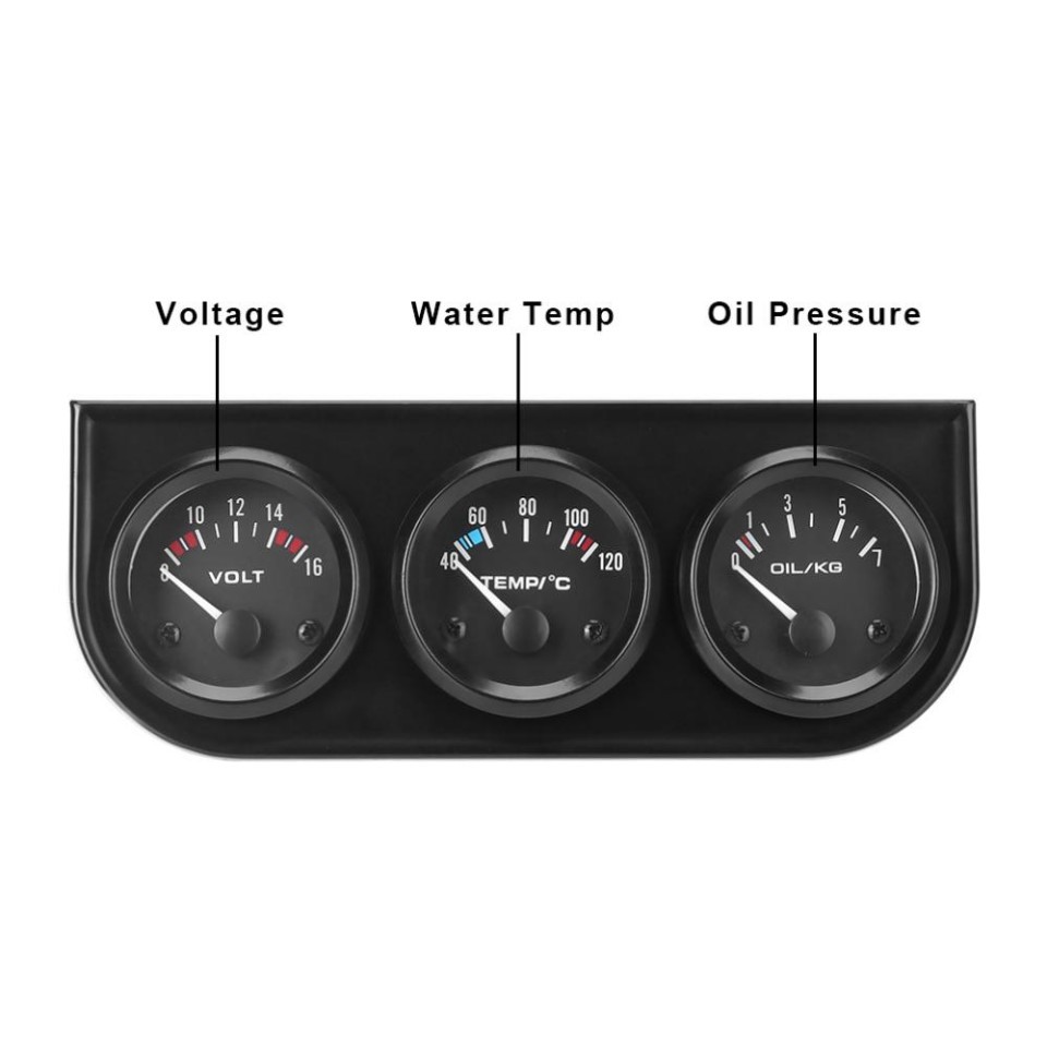2″ 52MM 3IN1 TRIPLE GAUGE SET VOLT WATER METER TEMP OIL PRESSURE KIT BLACK FACE