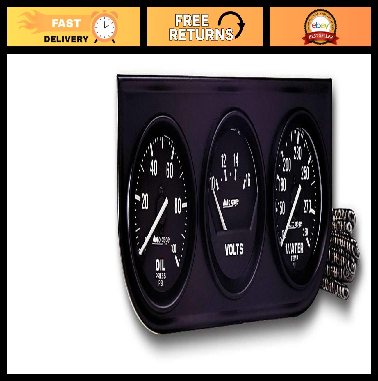 Black Console Oil Volt Water Gauge 2.3125in – Autogage Style, Black Dial Bezel