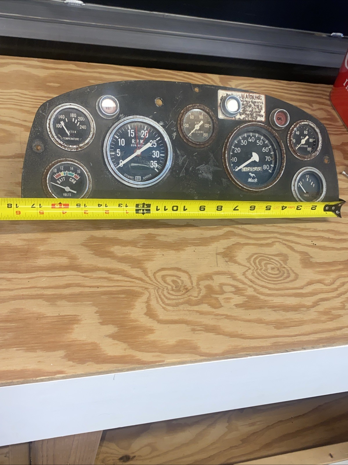 Rare Old Mack Truck Stewart Warner Dash Cluster Oil, Water, Fuel, Battery, Speed