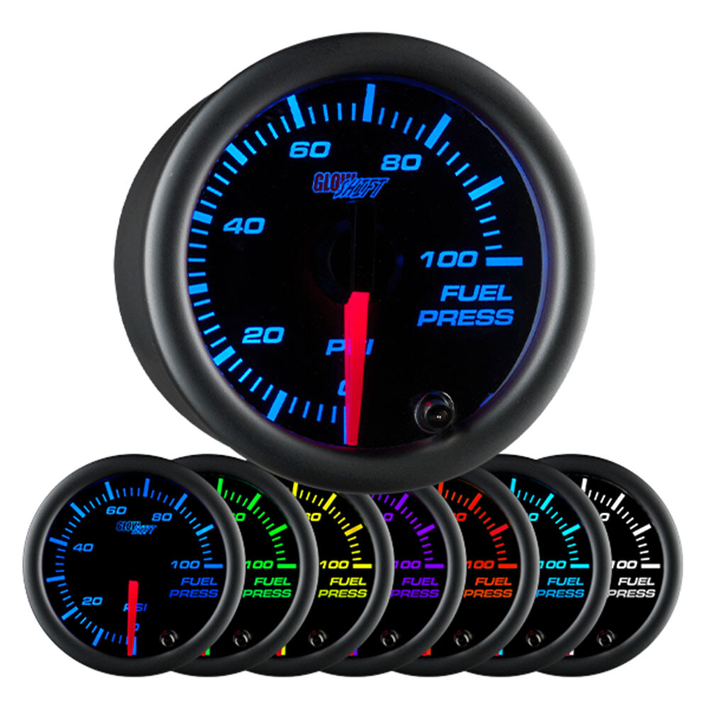 2 1/16″ GlowShift Black Face 0 – 100 PSI Fuel Pressure Gauge w. 7 LED Colors