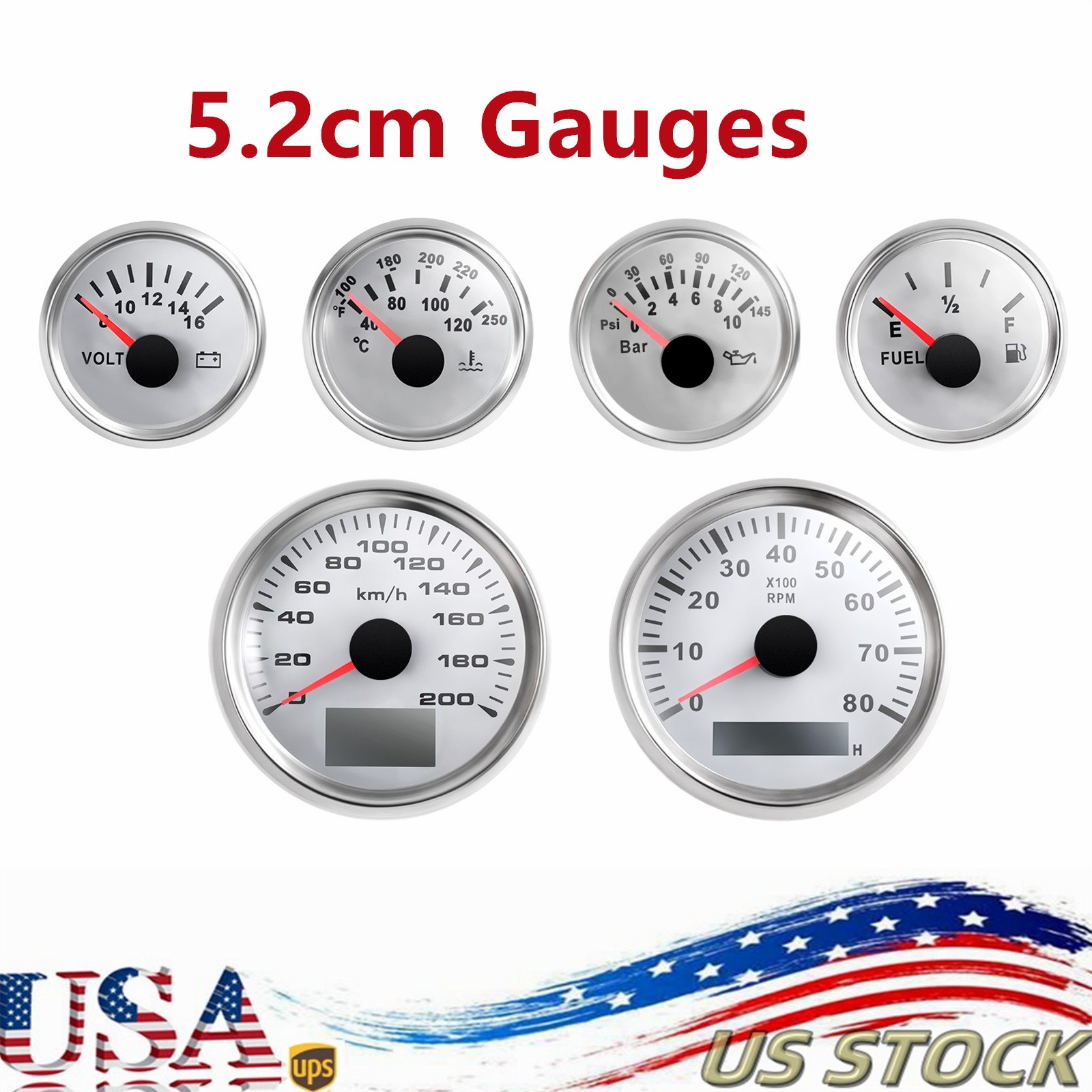 Universal 6 Gauge Kit GPS Speedometer Fit Car Marine Boat Truck Yacht Waterproof