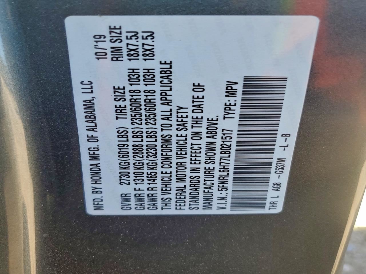 Speedometer Cluster MPH EX-L Fits 20 ODYSSEY 287637