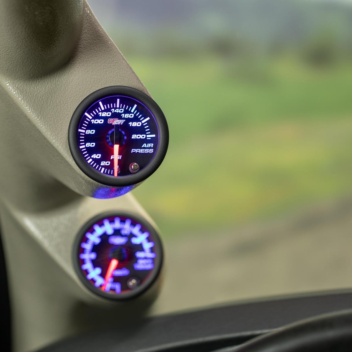 52mm GlowShift Tinted Mechanical Air Pressure PSI Gauge Meter Kit w 7 LED Colors