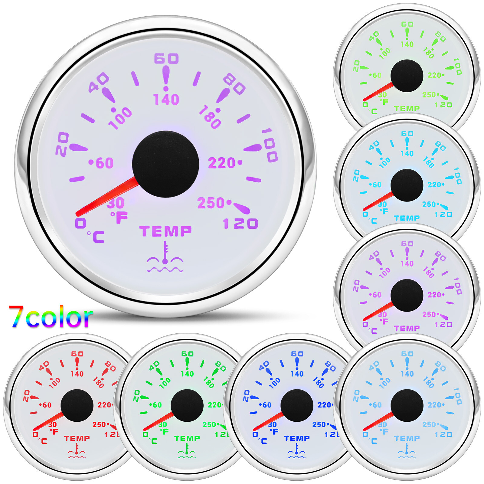 8 Gauge Set 85mm GPS Speedometer 60MPH Tacho 52mm Fuel Temp Volt Oil Clock Trim