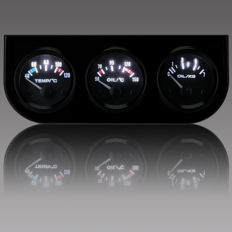 2″ 52MM 3IN1 TRIPLE GAUGE SET VOLT WATER METER TEMP OIL PRESSURE KIT BLACK FACE