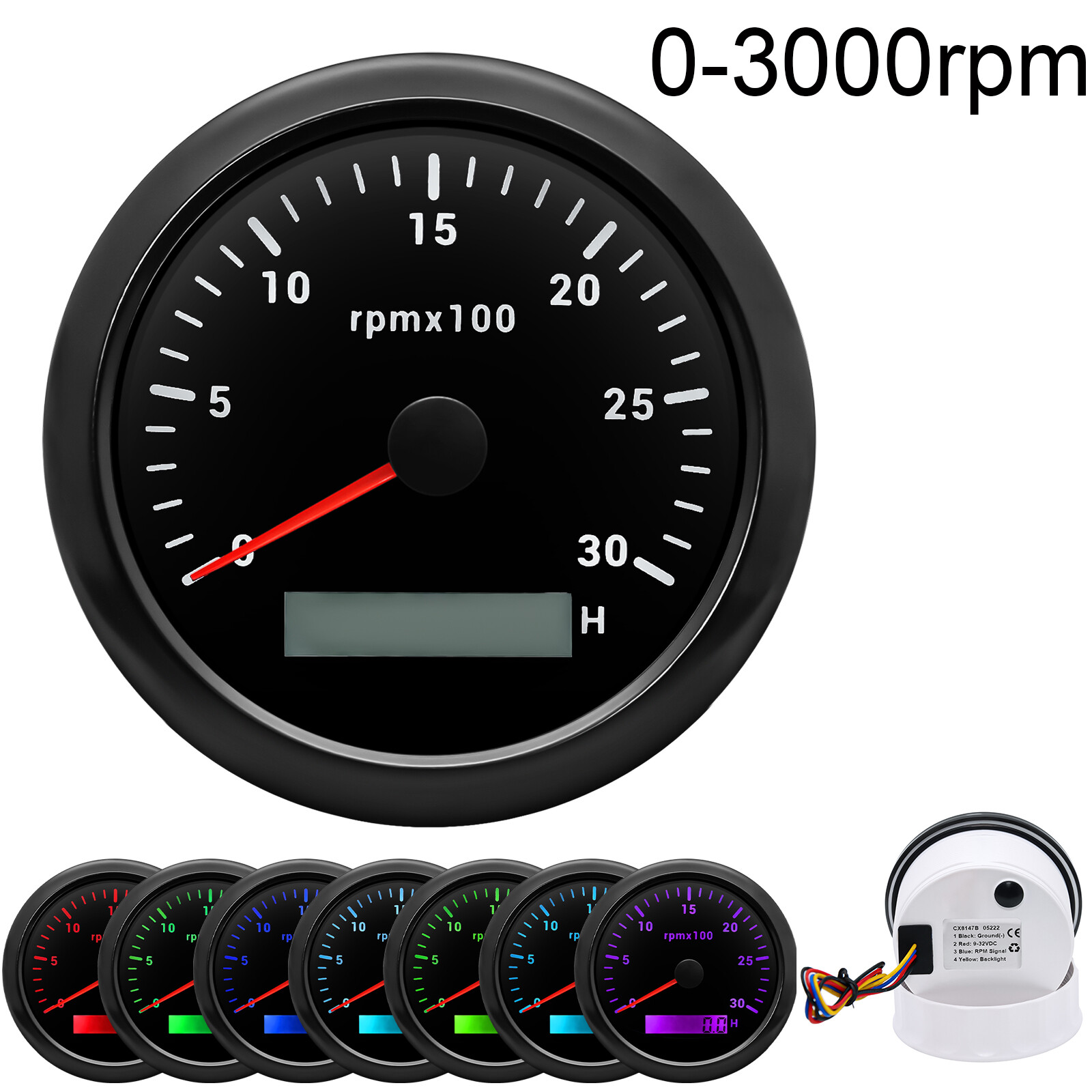 85mm Diesel Engine Tachometer 0-3000RPM Tacho Gauge With Tacho Adapter Sensor US