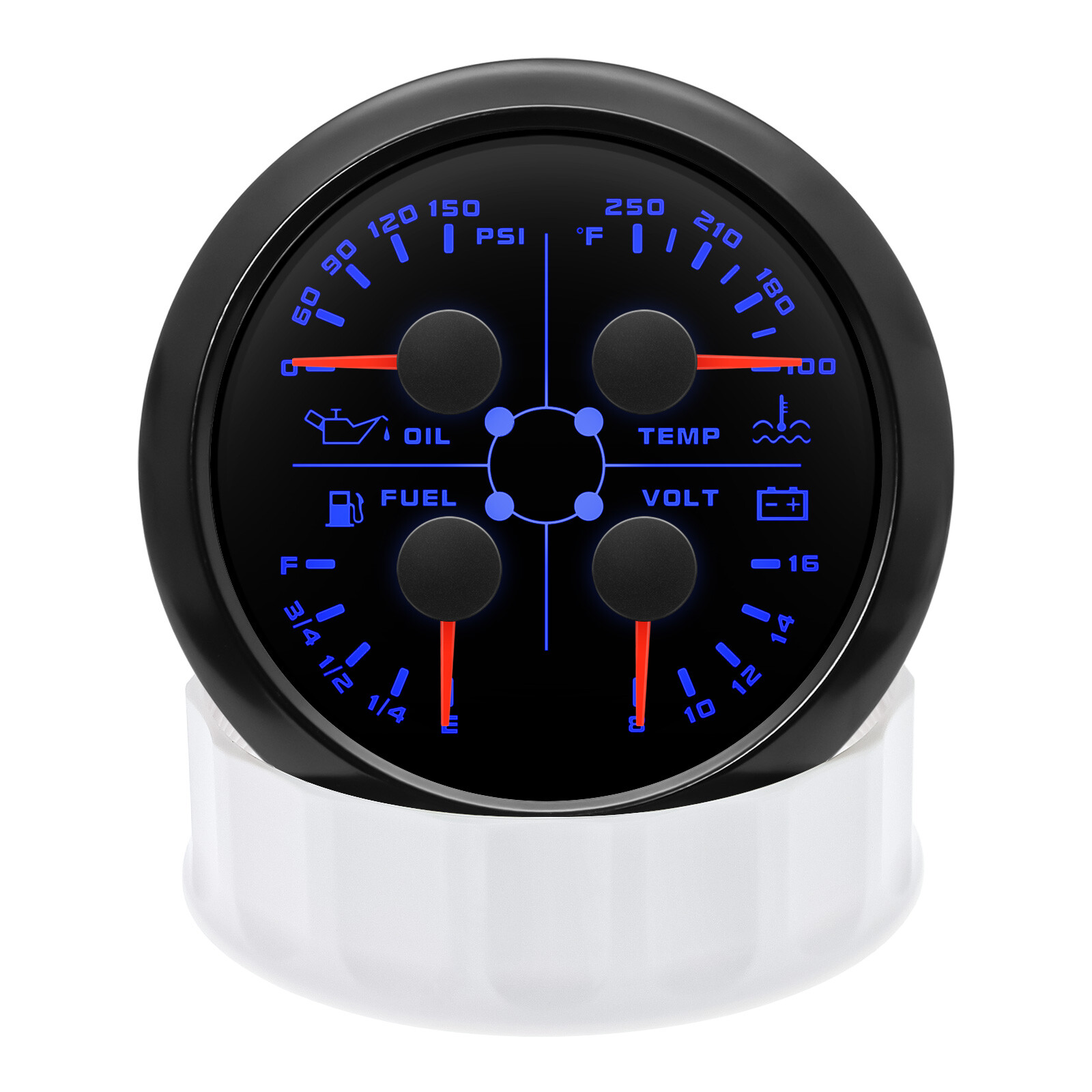 85mm Black 4in 1 Gauge Fuel Level 240-33ohms Water Temp Oil Pressure Voltmeter