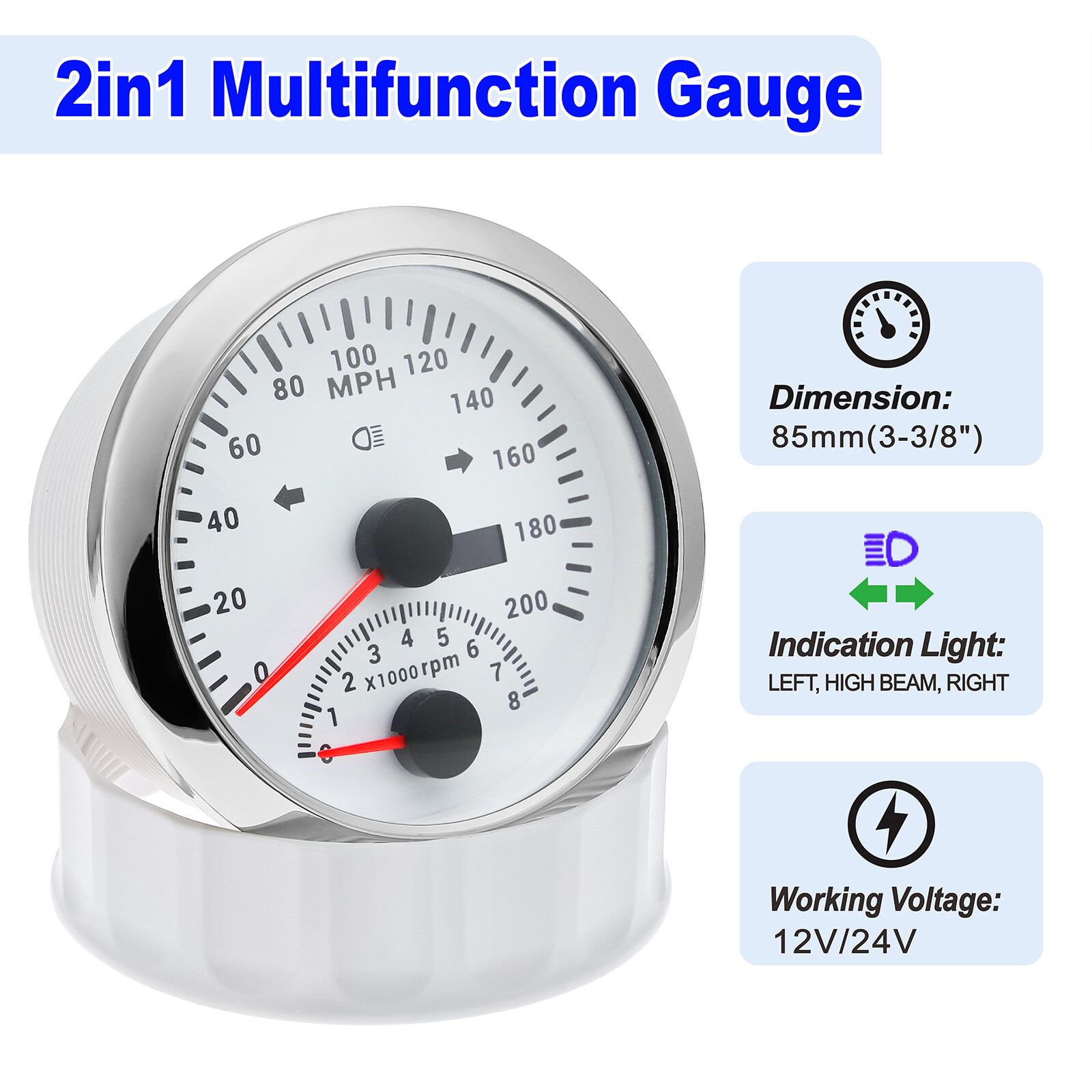 85mm GPS Speedometer 0-200MPH with Tachometer 0-8000RPM 4in 1 Gauge with Senders