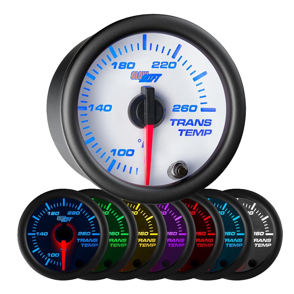 52mm GlowShift White Face Transmission Trans Temp Gauge w. 7 Color LED Display