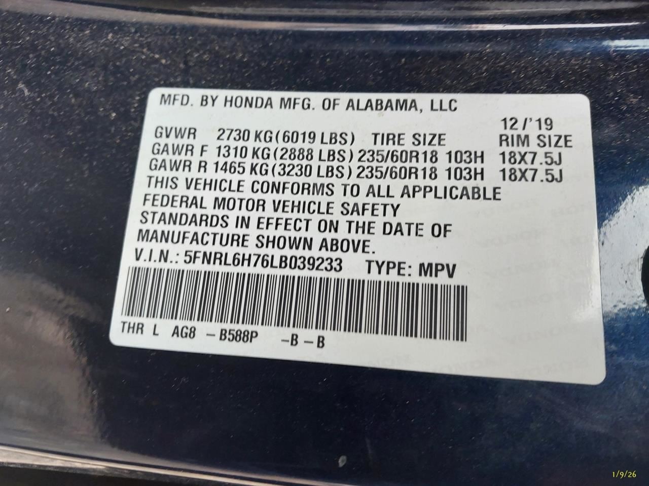 Speedometer Cluster MPH EX-L Fits 20 ODYSSEY 3602592