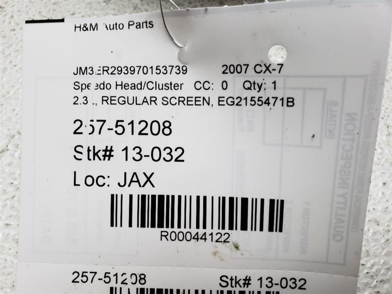 07-09 Mazda CX-7 Speedometer Cluster MPH Without Keyless Ignition OEM EG2155471B