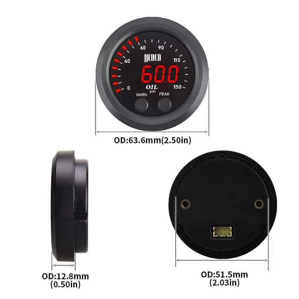 2″ Oil Pressure Gauge w/ 1/8 Npt Sensor Red Display Digital 0-150psi 12V-24V DC