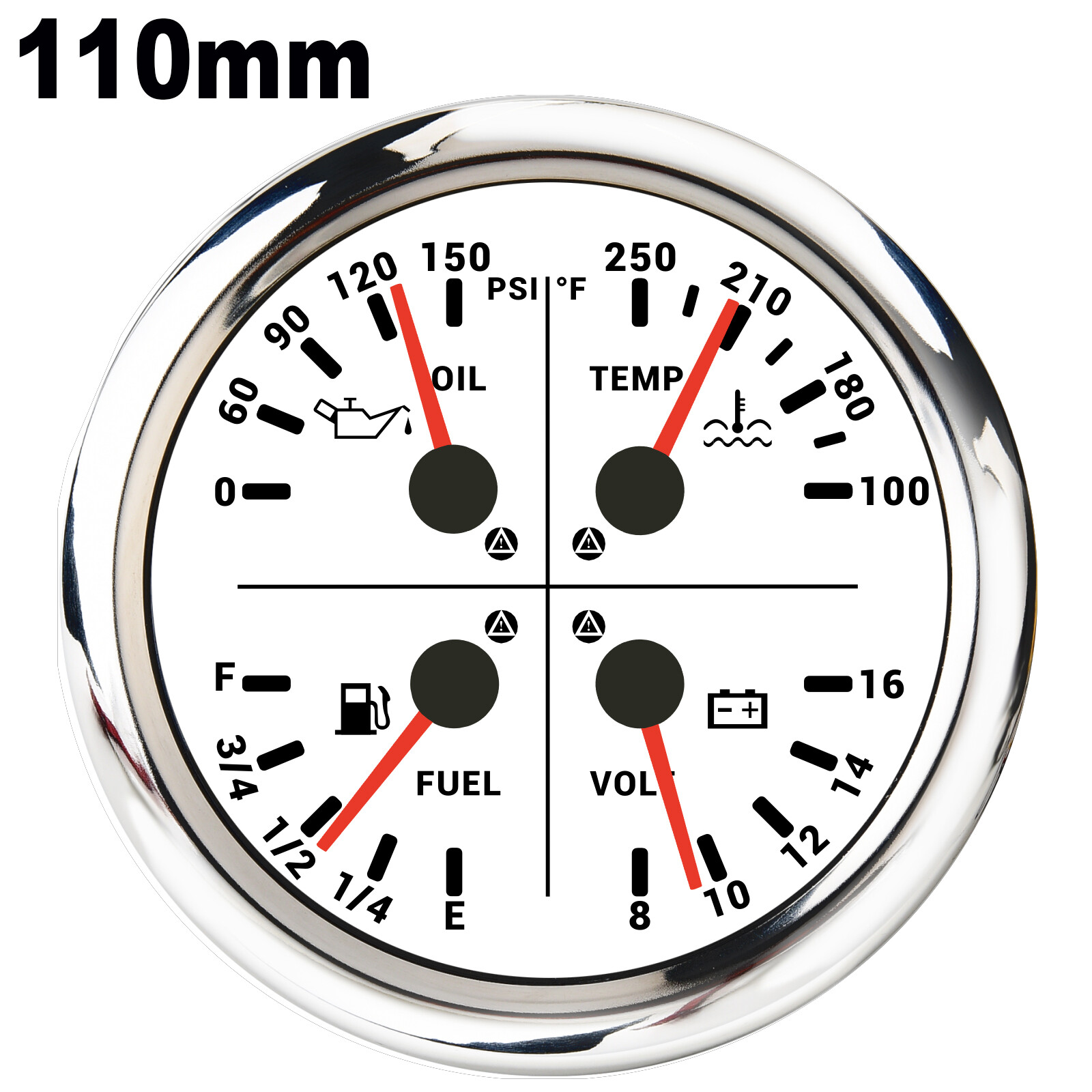 110mm 4IN1 Multi-function Gauge Fuel Level Oil Pressure Water Temp Volt for Boat