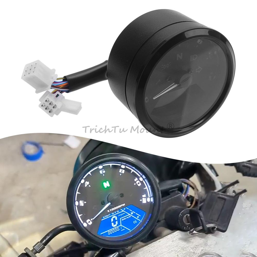 Universal LCD Digital Motorcycle Speedometer Tachometer Odometer For Cafe Racer