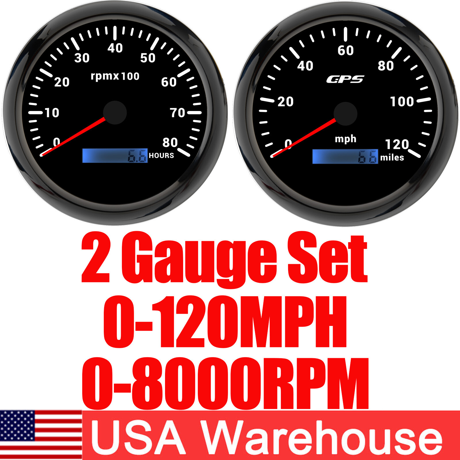 2 Gauge Set 110mm GPS Speedometer 120MPH&110mm Tachometer 8000RPM Gauge for Boat