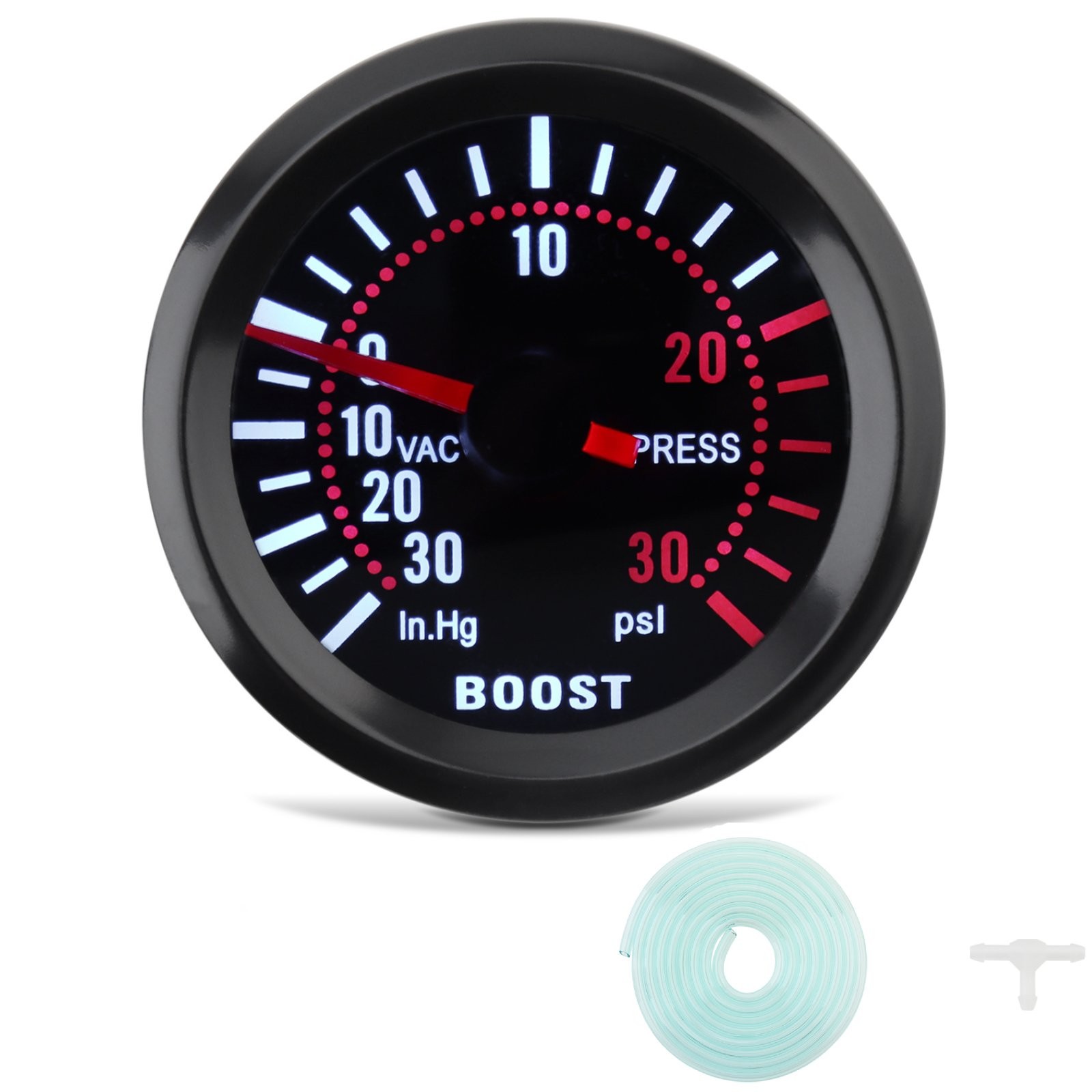 Universal 2″ 52mm Boost Gauge 0-30 in.Hg/0-30PSI Pressure Turbo Meter Black Face