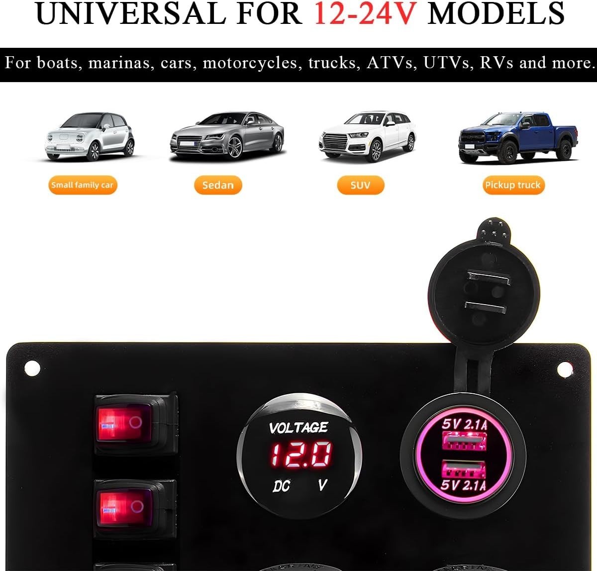 LED Voltage Meter Gauge Round Panel 12V 24V DC Car Boat Motorcycle Truck