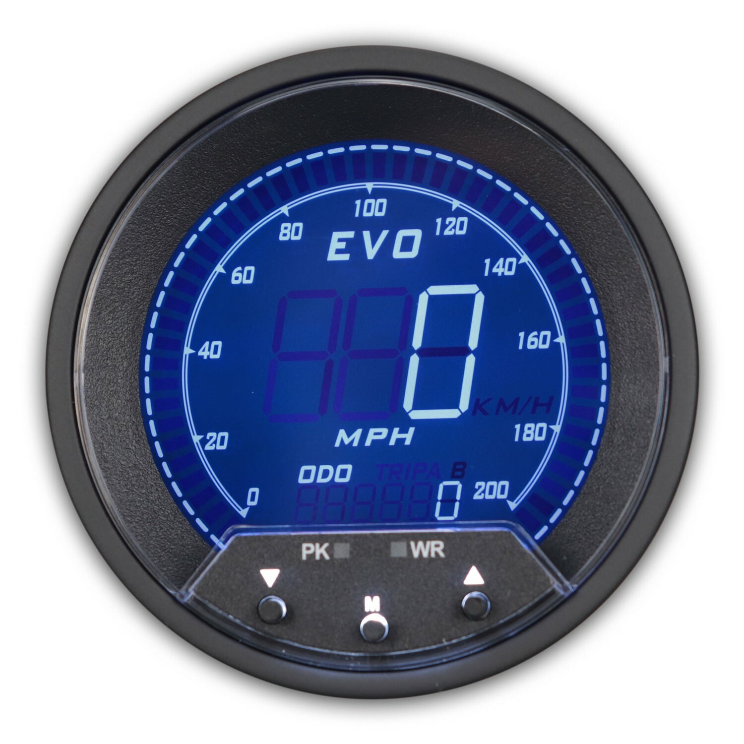 EVO 85mm Digital GPS Speedometer 200 MPH 4 Color LCD Trip Peak Recall & Warning