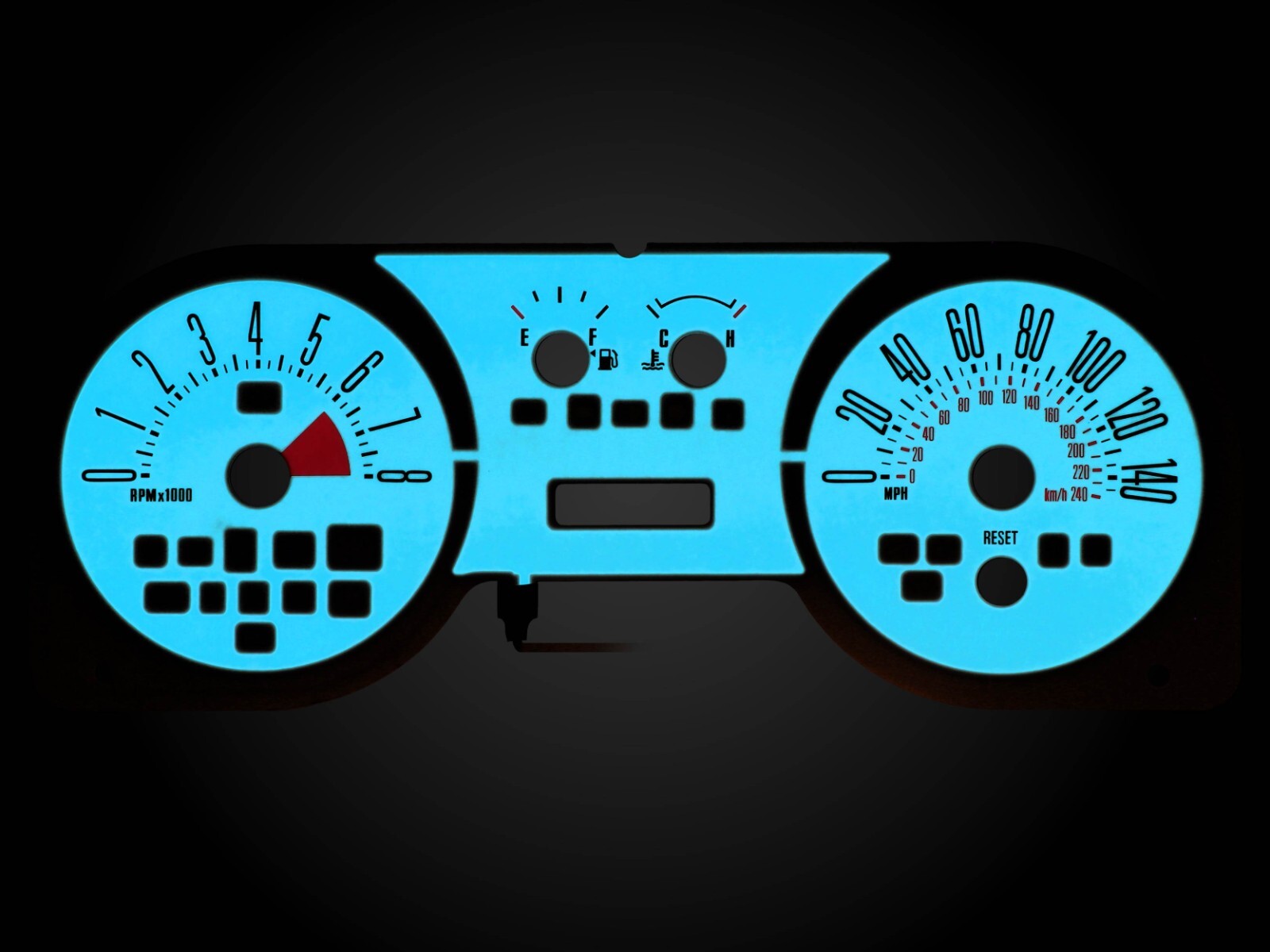 BLUE/GREEN Glow Gauge White Overlay For 05-09 Ford Mustang GT 140MPH Cluster