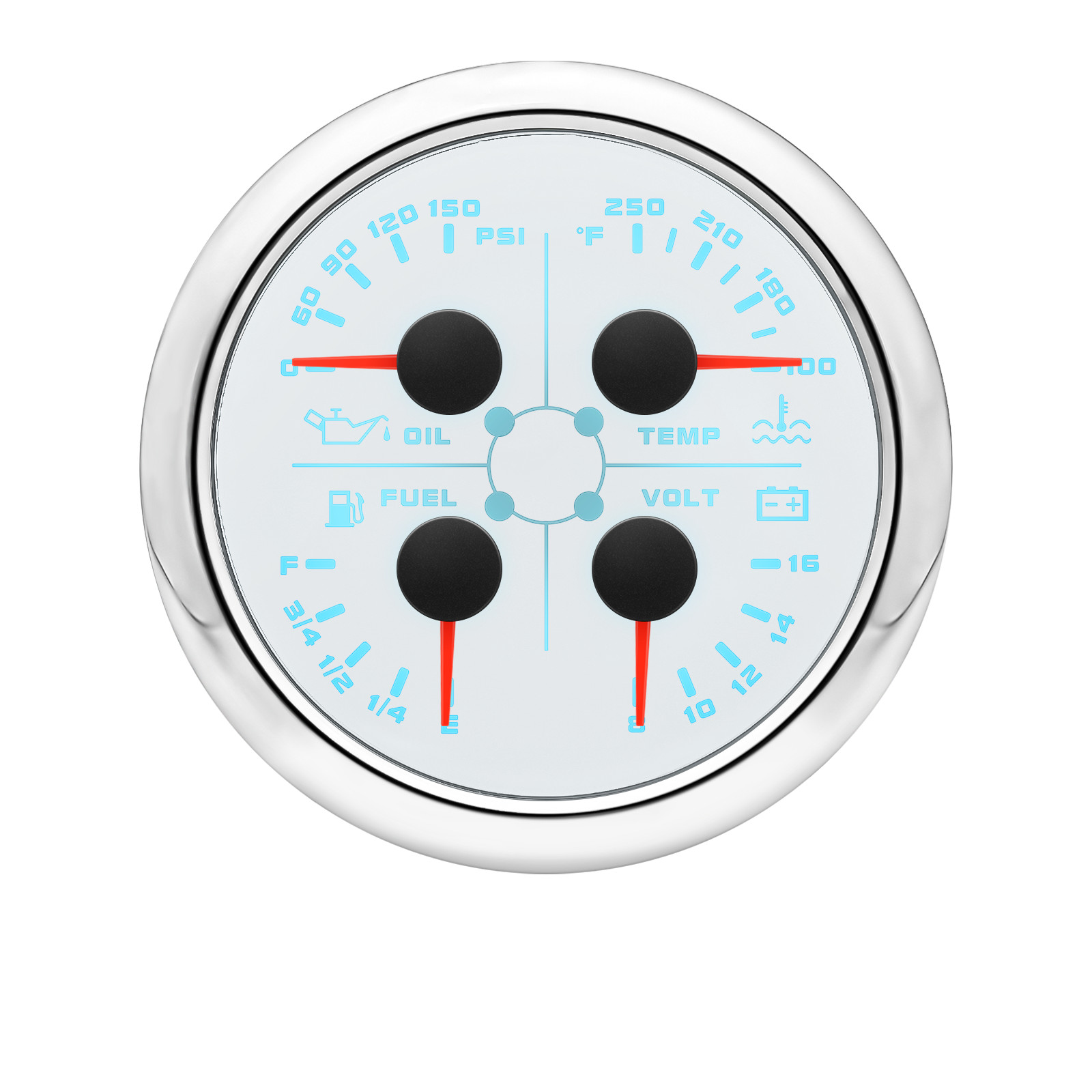 85MM 4 IN 1 Gauge Fuel Level 240-33ohms Oil Pressure Water Temp Volt With Sensor