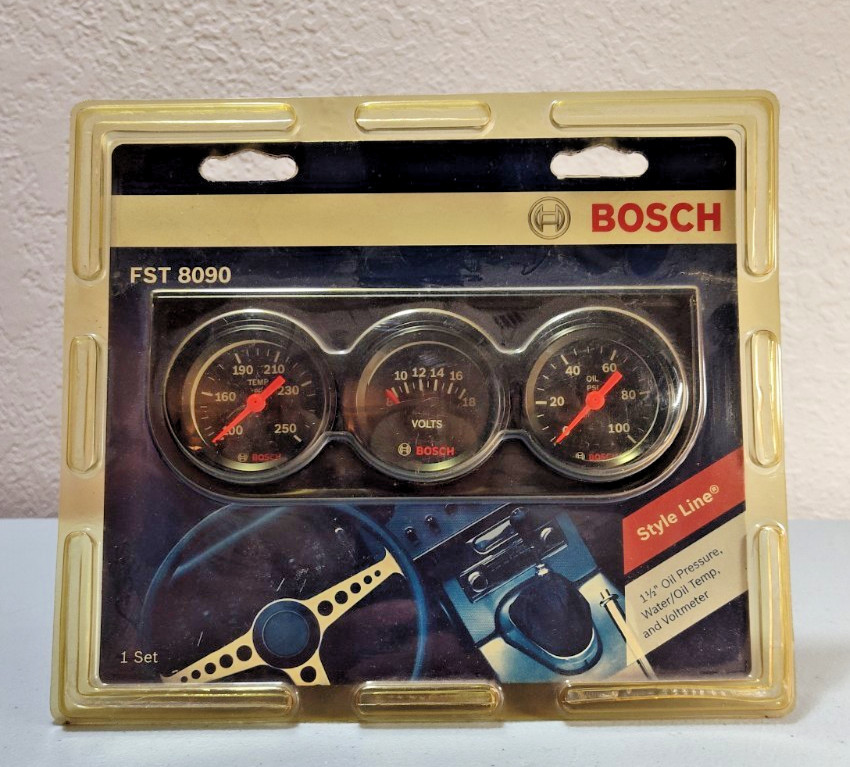 Bosch FST8090 Style Line 1.5″ Mini Triple Gauge Kit Trio Oil Temp Volt Press