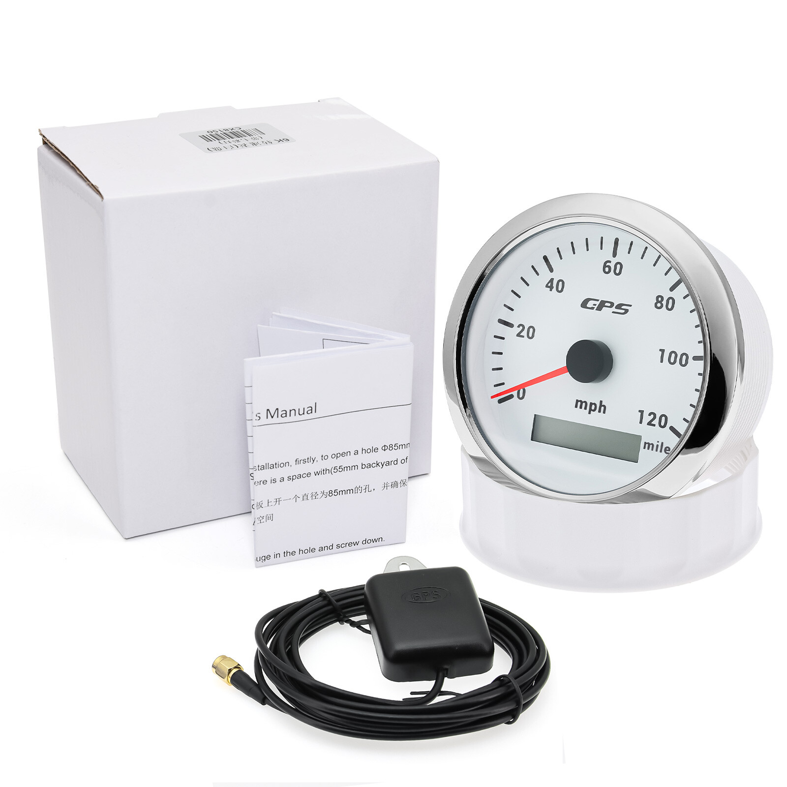 8 Gauge Set 85mm White GPS Speedometer 120MPH Tacho 8000RPM Gauge for Boat Car