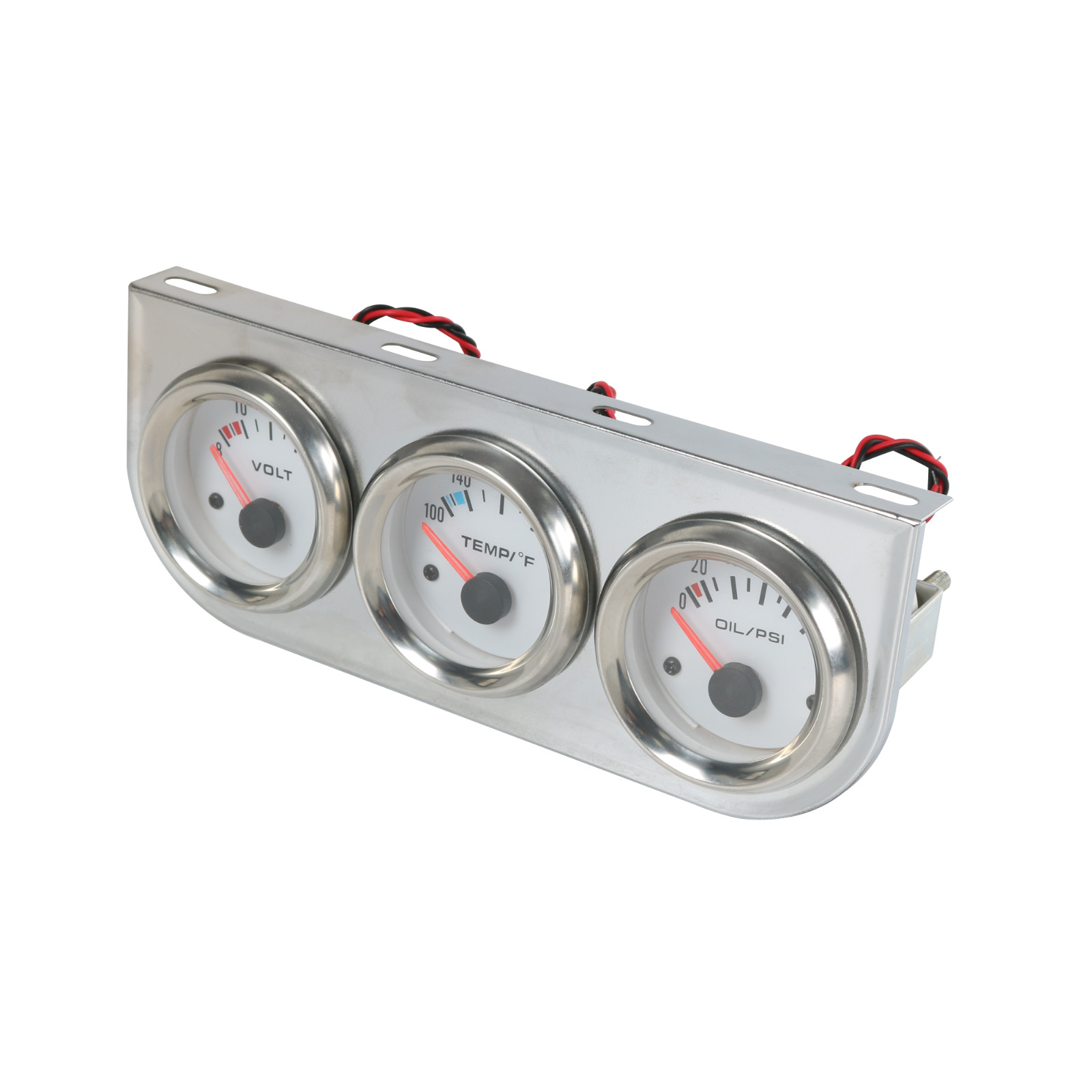 2” 52mm Mechanical Chrome Triple 3 Gauge Set Oil Pressure Volt Meter Water Temp