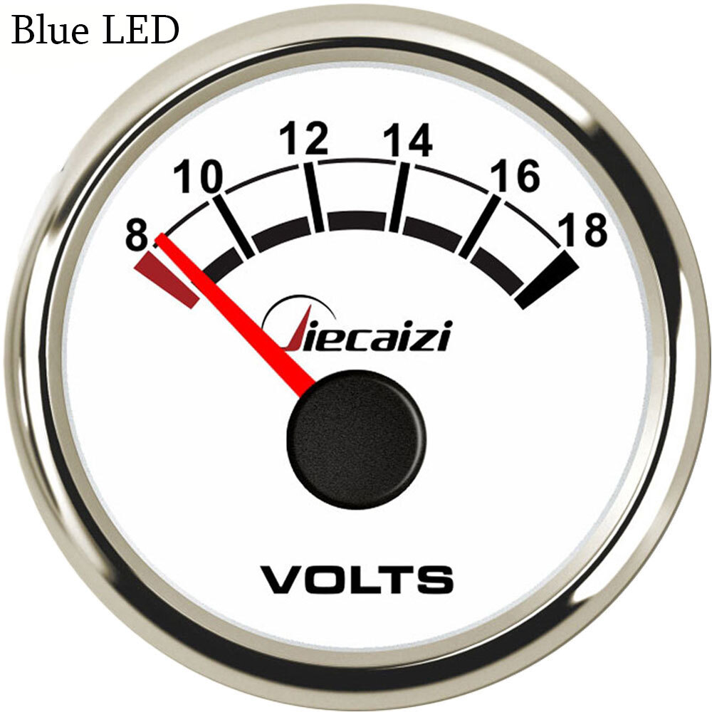 JieCaiZi 52MM/2″ White Volts Gauge 8-16V For Car Truck Marine Blue LED USA STOCK