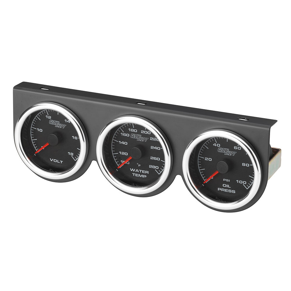 GlowShift 2-5/8 Racing Gauge Set & Pod w Oil Pressure, Water Coolant Temp & Volt