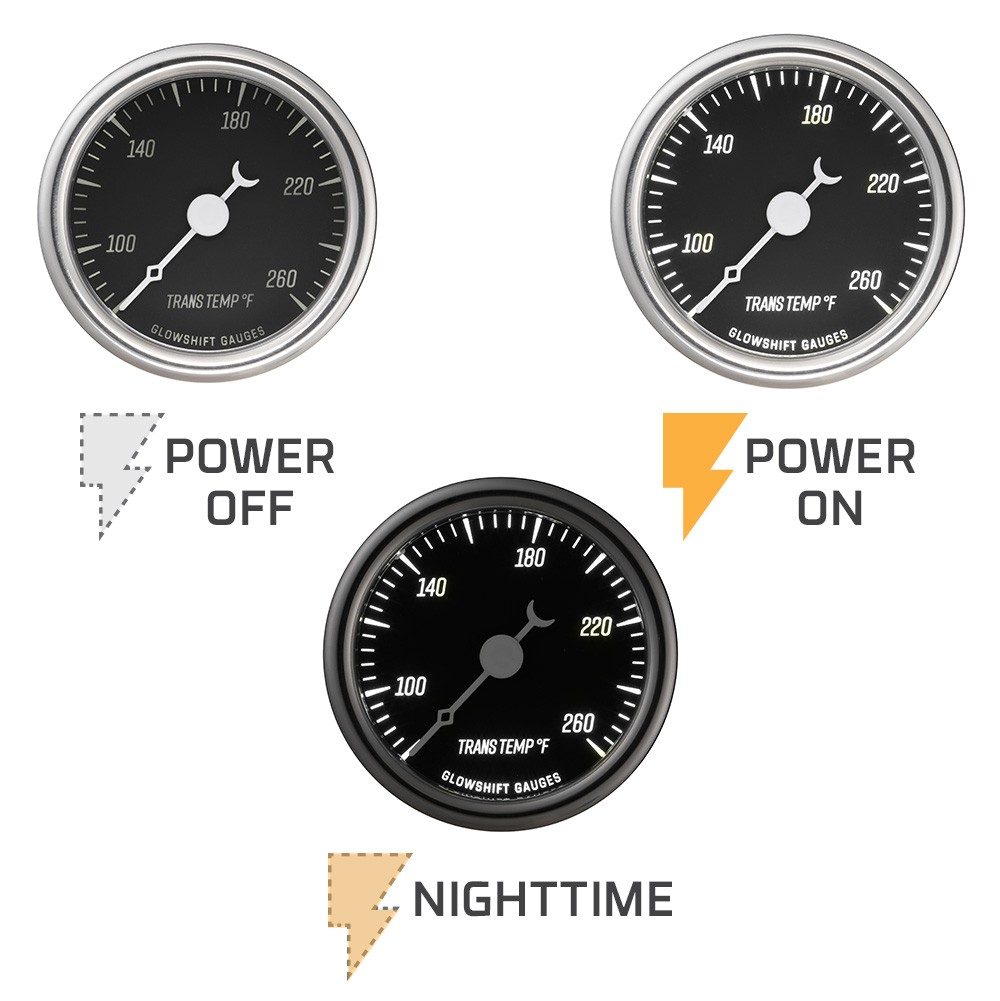 GlowShift Classic Black Transmission Temperature Vintage Gauge Kit w Sensor