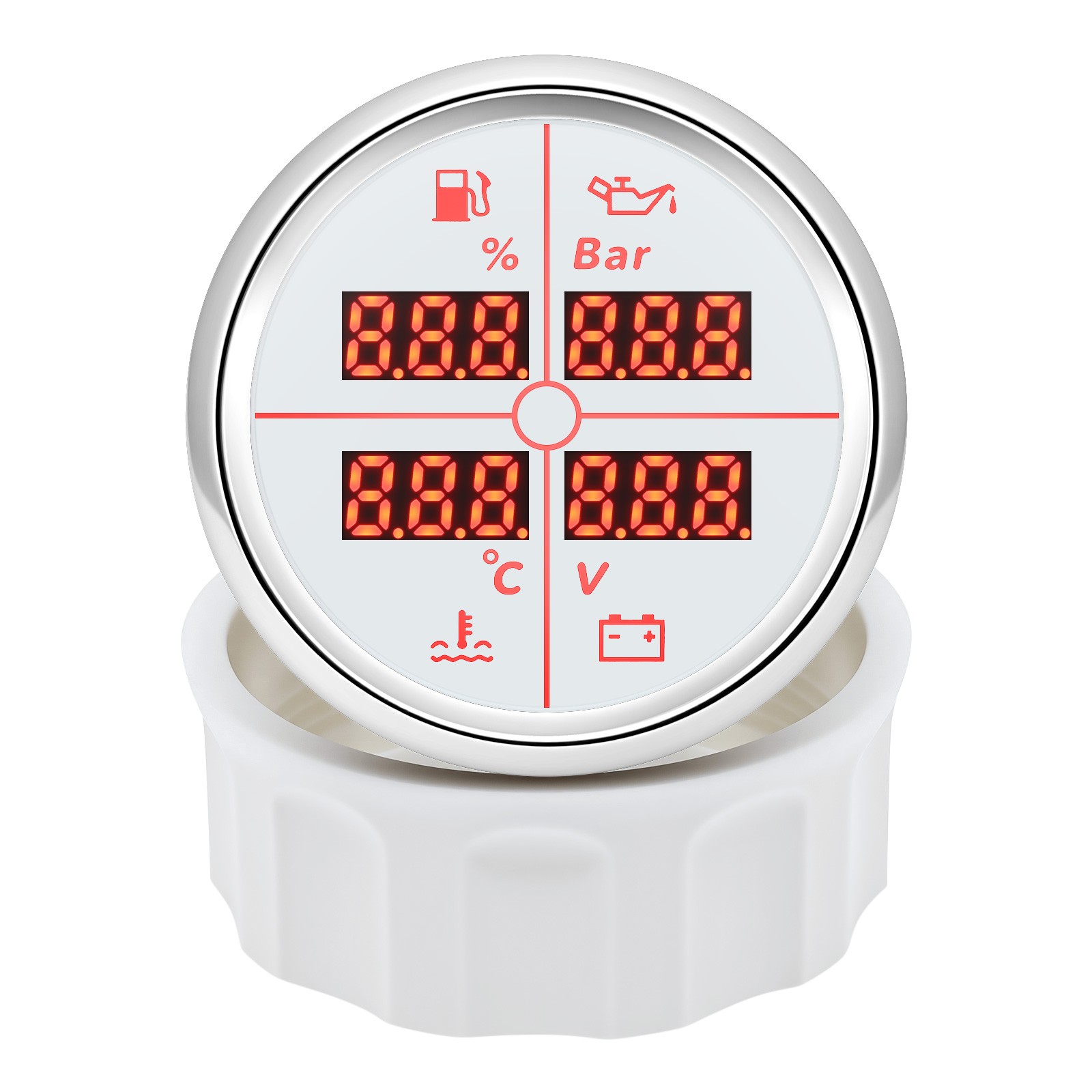 52mm 4in1 Gauge Car Fuel Level Gauge 240-33ohm Water Temp Oil Pressure Voltmeter