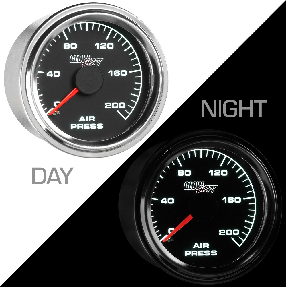 GlowShift Black Mechanical 200 PSI Analog Air Pressure Suspension Gauge