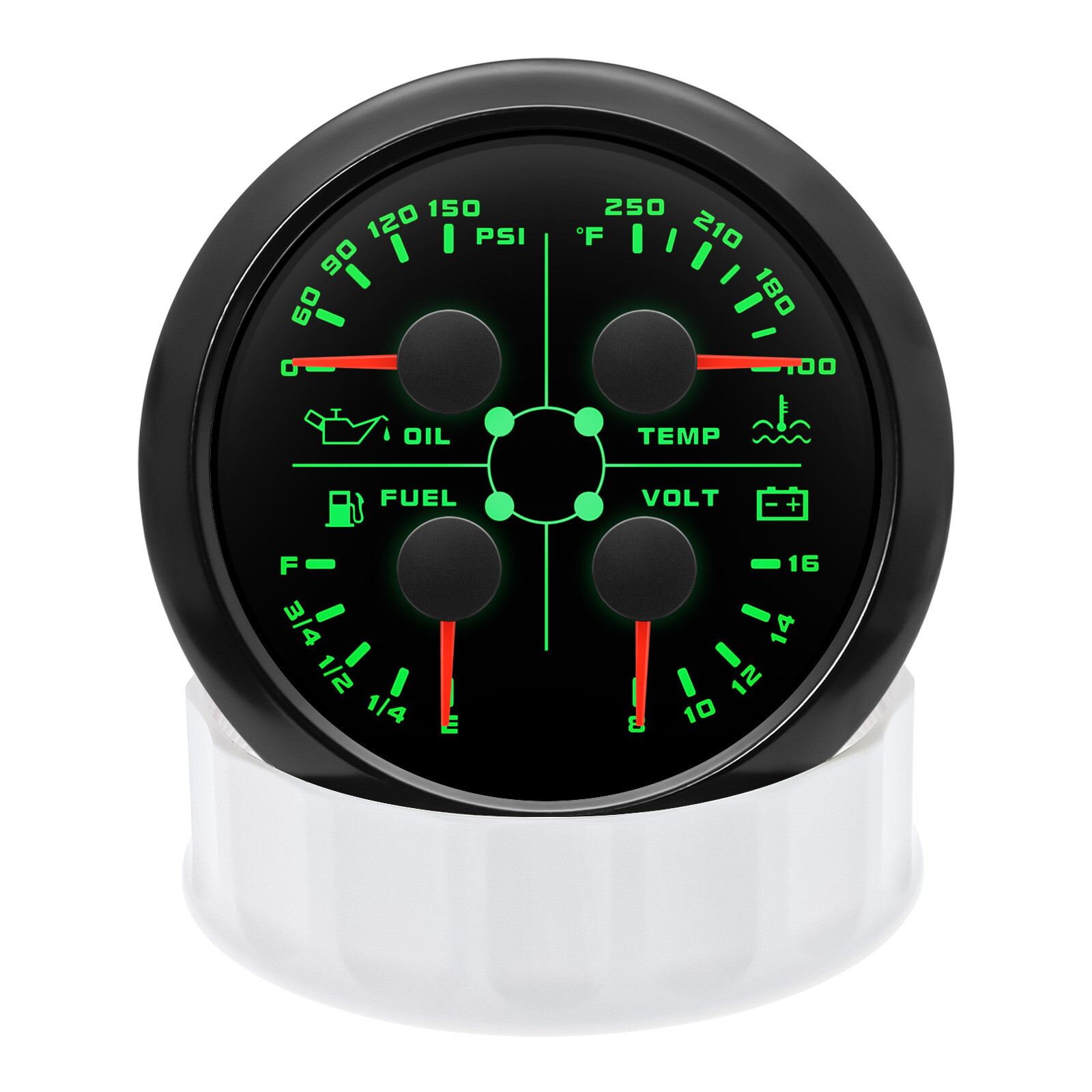 85mm Black 4in 1 Gauge Fuel Level 240-33ohms Water Temp Oil Pressure Voltmeter