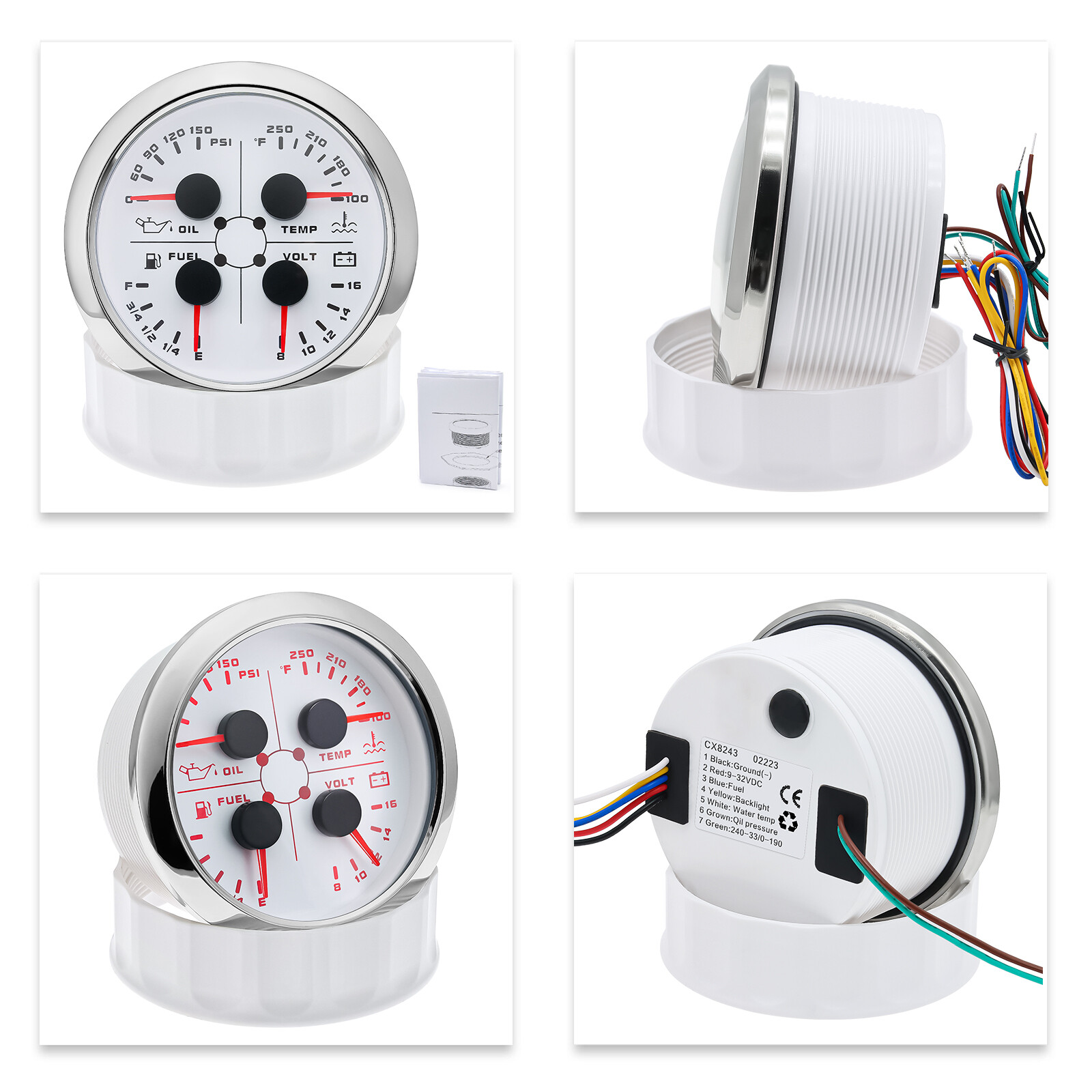 85mm White GPS Speedometer 0-160MPH with Tacho 8000RPM 4 IN 1 Gauge with Sensor