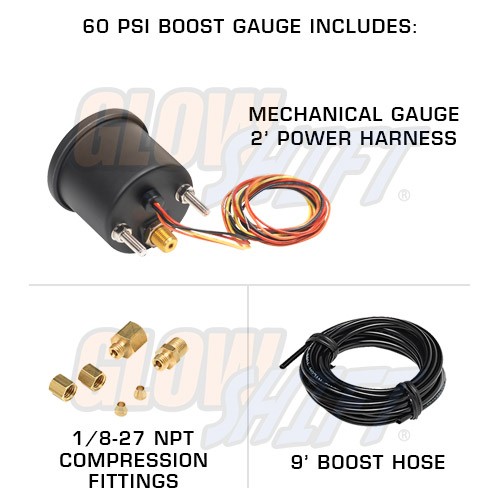 GlowShift 52mm Black 7 Color 60PSI Diesel Boost + 1500F EGT Pyrometer Gauge Set