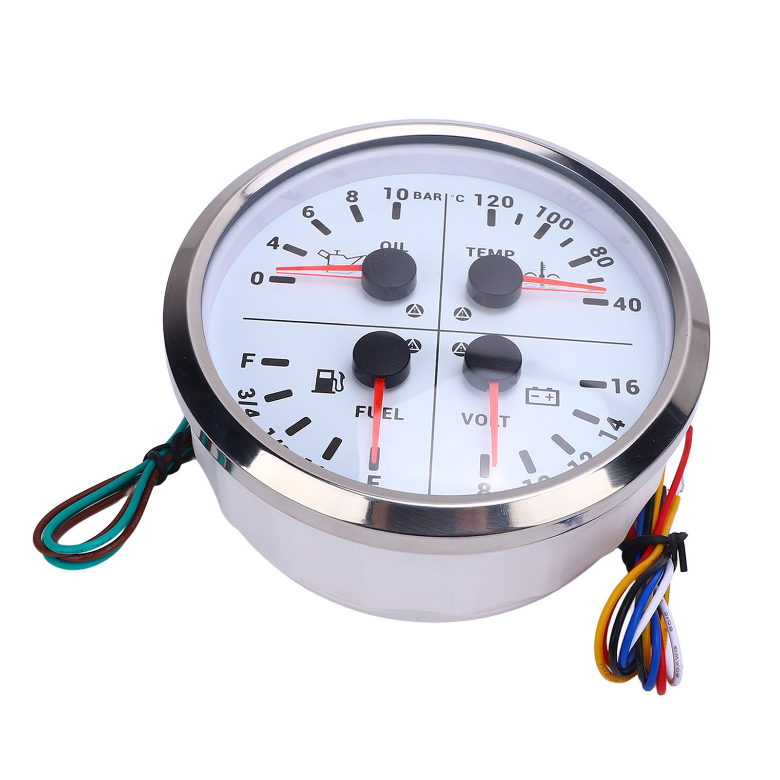 Car 4 In 1 Fuel Level Gauge Oil Pressure Gauge Voltmeter 4 3/8in E 1/4 1/2 3/4 F