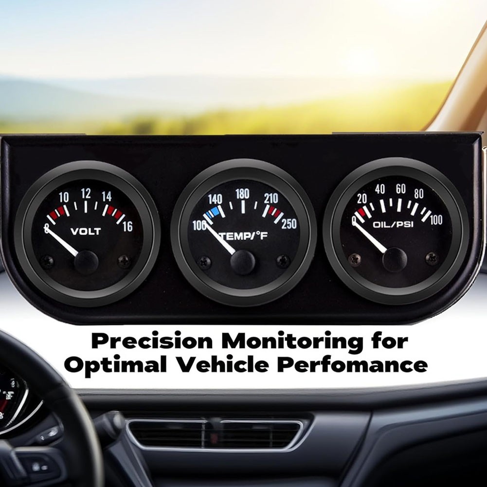 Universal 2” 52mm Black Volt Water Oil Pressure Triple 3 Gauge Set Gauges Kit