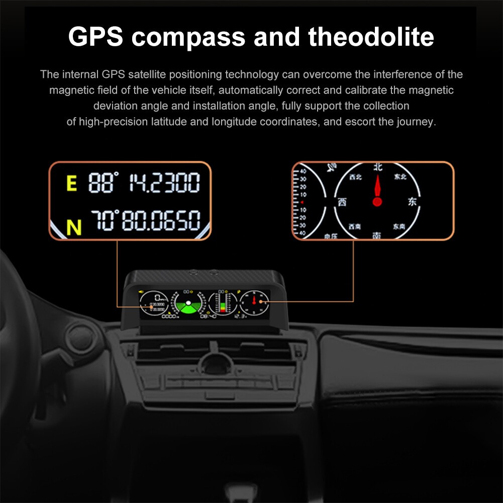 Car Off Road Digital GPS Inclinometer Compass Slope Meter Gauge HUD Speedometer