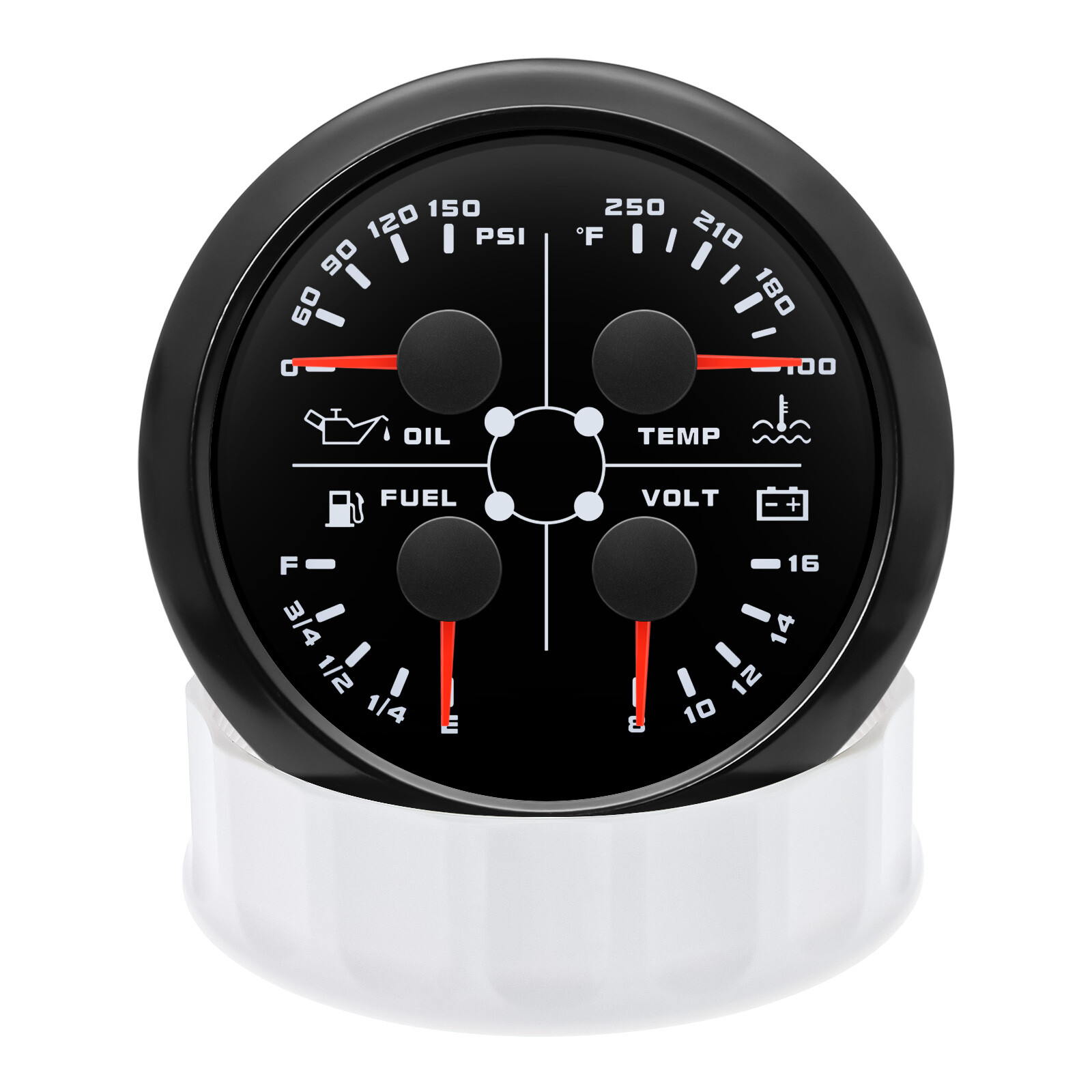 85mm Black 4in 1 Gauge Fuel Level 240-33ohms Water Temp Oil Pressure Voltmeter