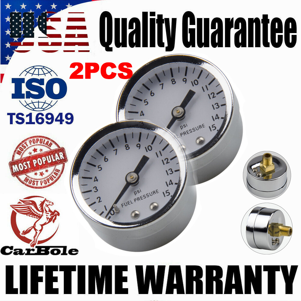 2 Fuel Pressure Gauge 0-15PSI Carburetor For Holley Edelbrock Quickfuel Dry 1.5″