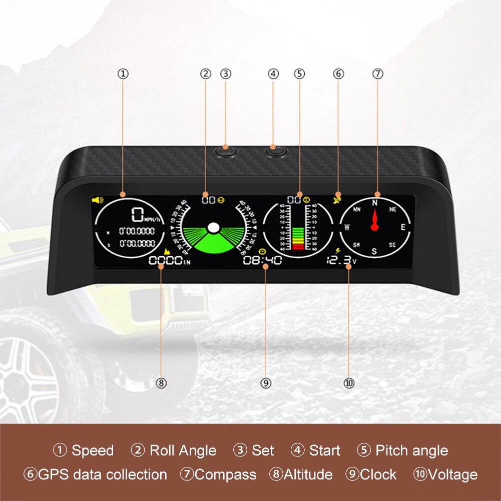 Car Off Road Digital GPS Inclinometer Compass Slope Meter Gauge HUD Speedometer