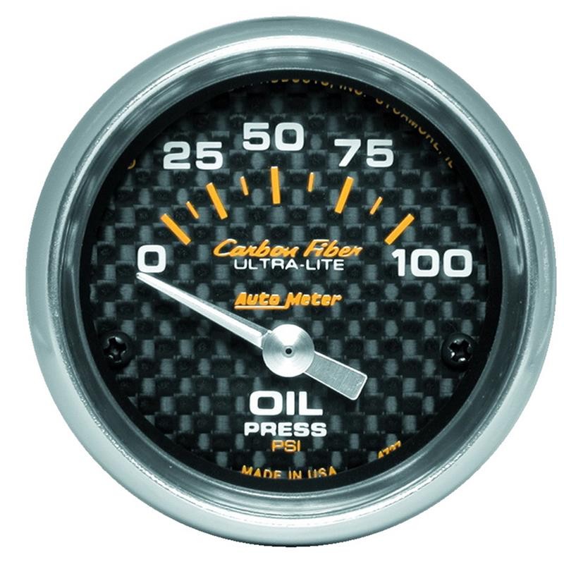 Auto Meter 4727 Carbon Fiber Short Sweep Electric Oil Pressure Gauge 2.3125 in.