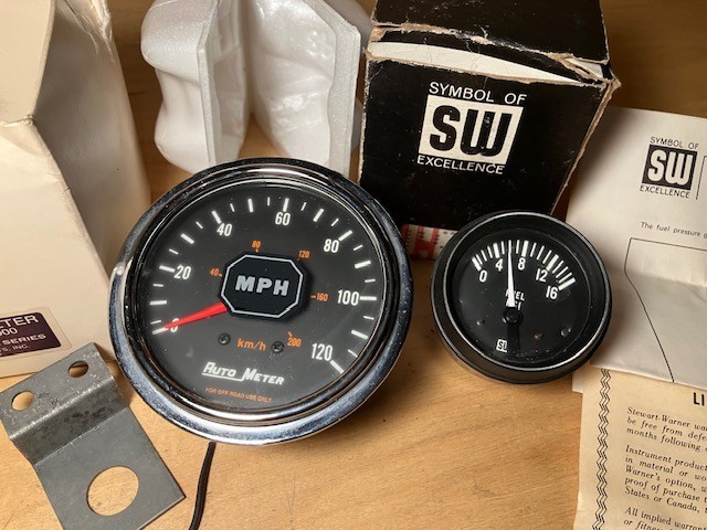 Vintage auto gauges Speedometer, oil pressure, Temperature SW Auto meter etc. 10