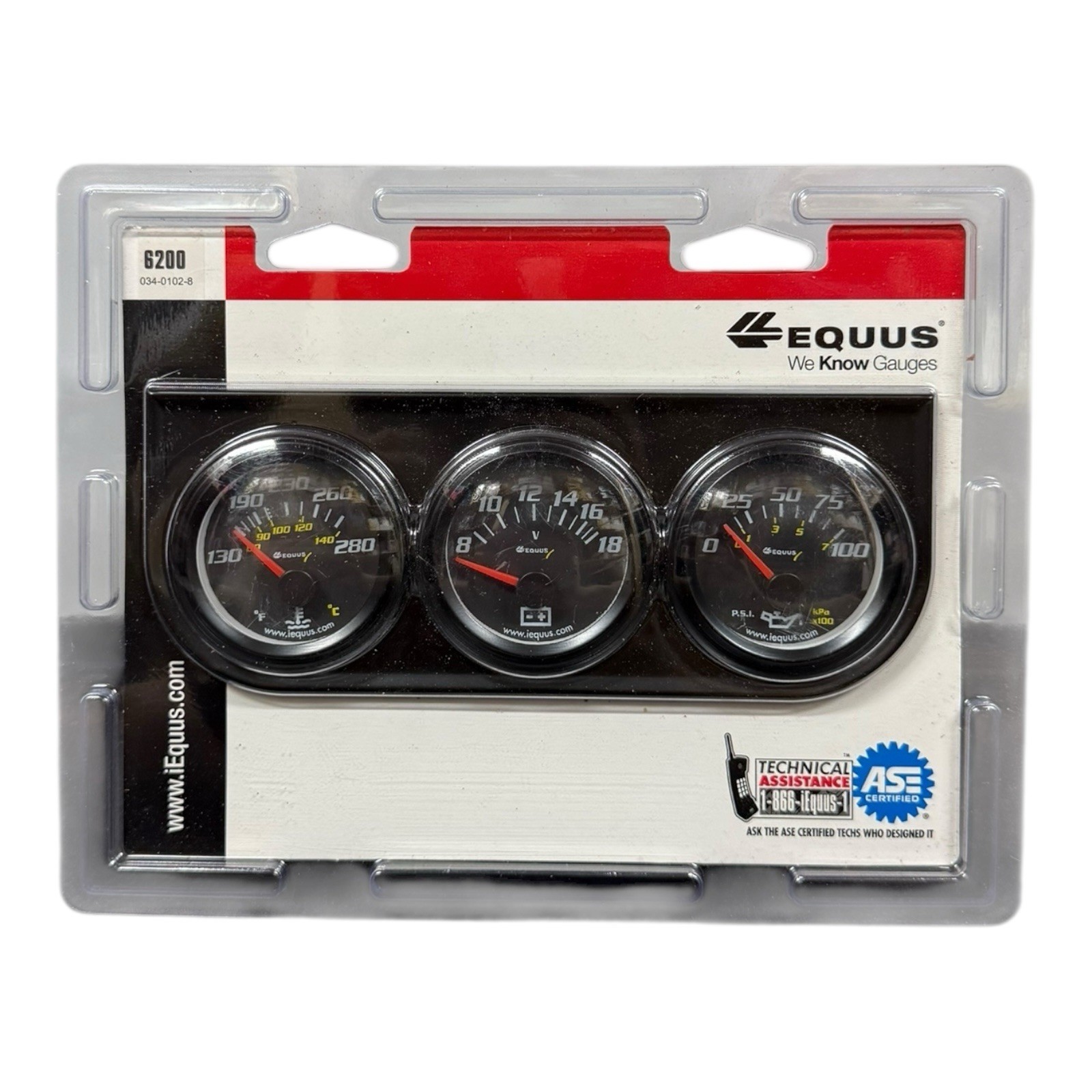 Equus 6200 Series Triple 2″ Gauge Panel Oil Temp Volt Mechanical Black New