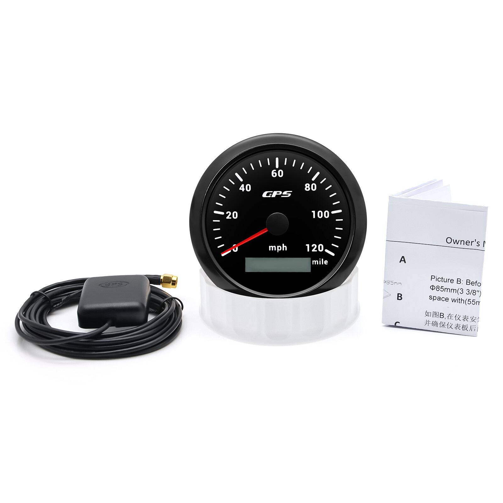 8 Gauge Set 85mm Black GPS Speedometer 120MPH&Tacho 8000RPM Gauge For Boat Car
