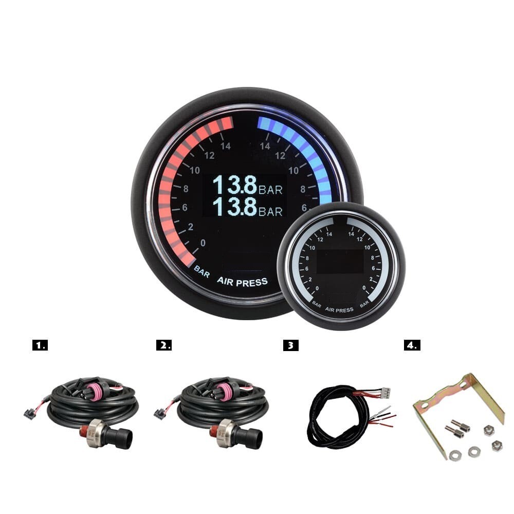 52mm Digital Dual Air Pressure Gauge 200 PSI White OLED Air Ride Suspension