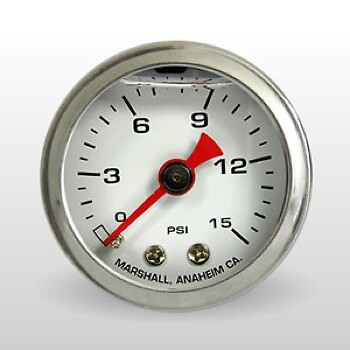 Marshall Fuel Pressure Gauge CW00015; 0-15 psi 1-1/2 in. Liquid Filled Wht/Chrm