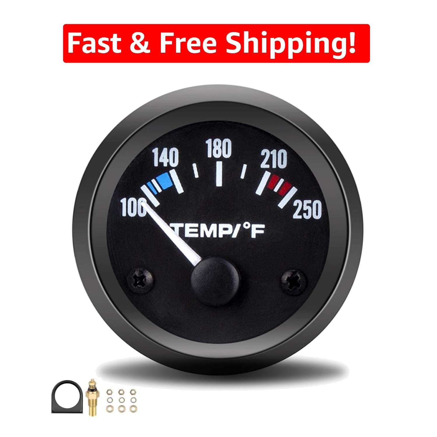 Robust 12V Water Temperature Gauge with LED Display – Universal Fit for Vehicles