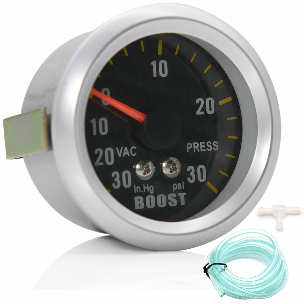 2″ 52mm Auto Car Turbo Boost Gauge + Sensor -30~30 PSI Analog Carbon Fiber Face