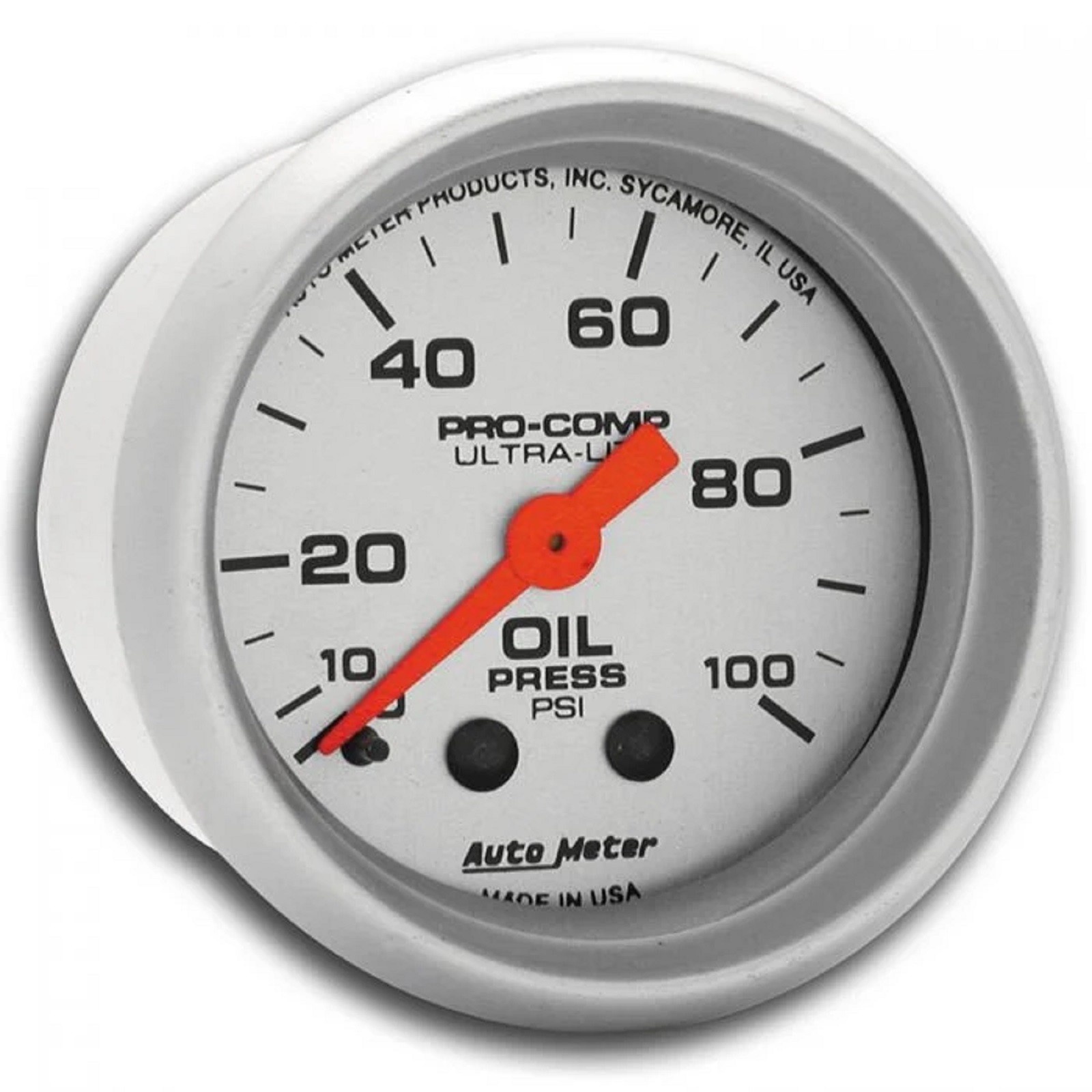 Auto Meter 4321 White Ultra-Lite 0-100 PSI 2-1/16″ Universal Oil Pressure Gauge